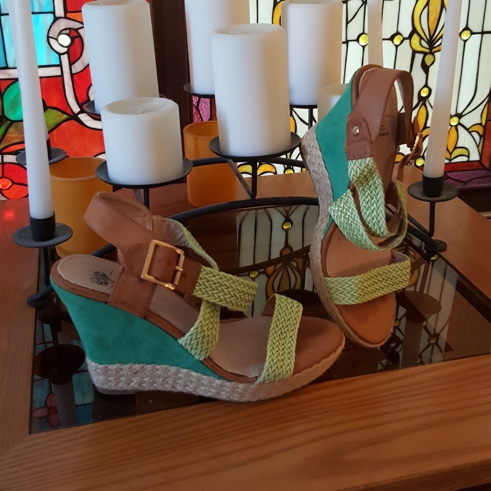 Espadrilles , Tan & two tone green